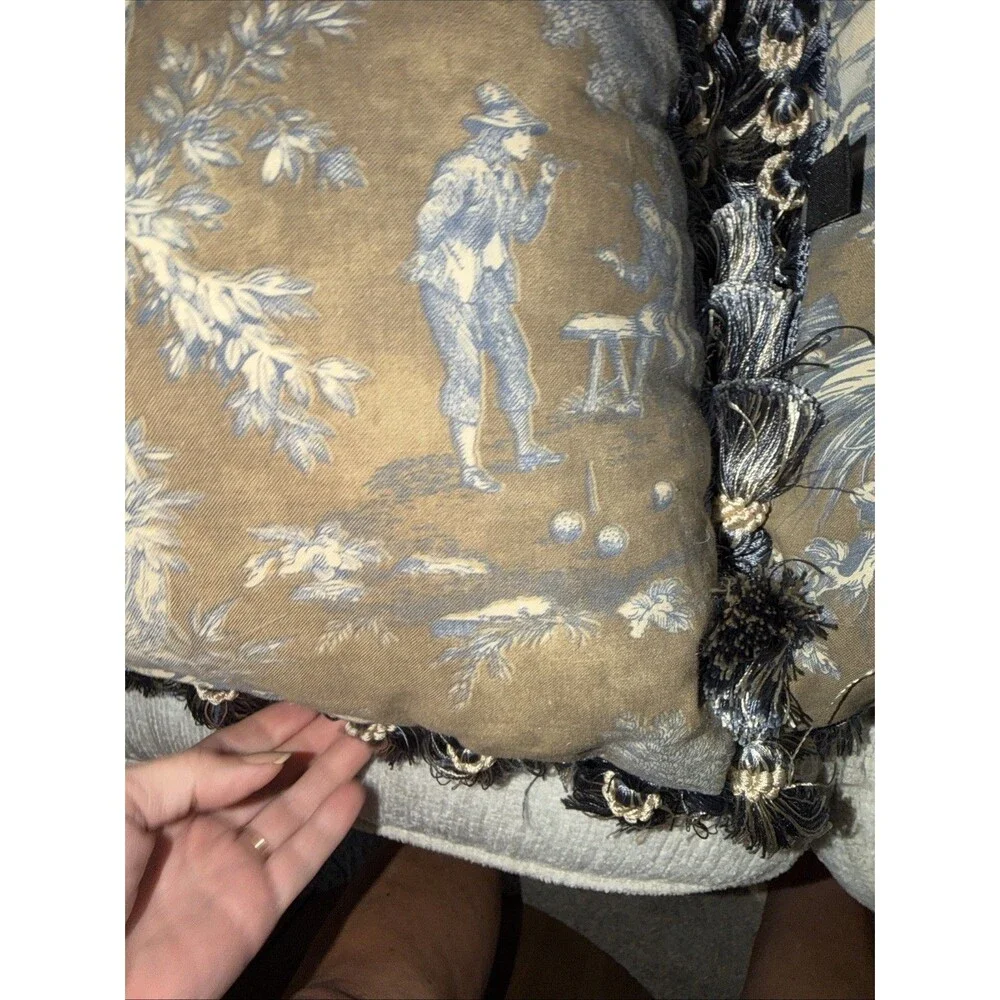 French Country Toile de Jouy Pillows Navy Cream Frill French Country 14x14